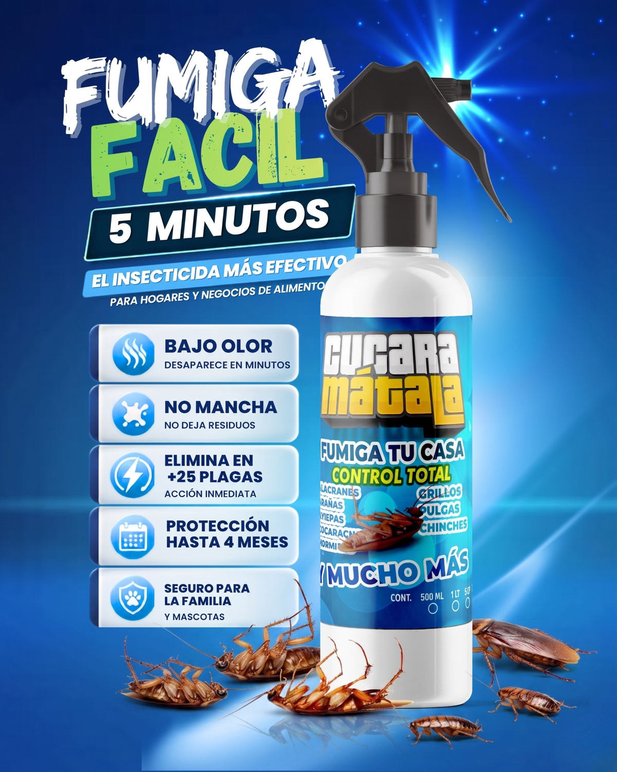 Cucara Mátala insecticida para más de 25 plagas rastreras: cucarachas, hormigas y arañas